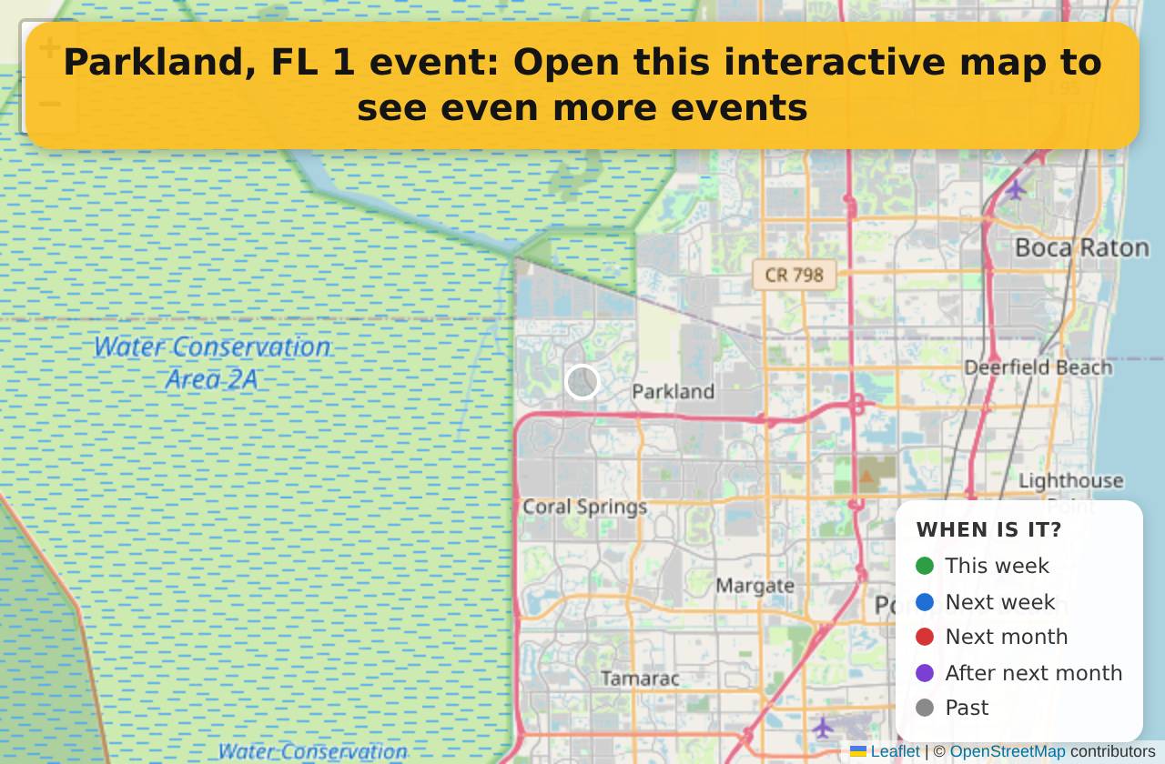 Map of events in Parkland, FL on the interactive EVENTULIST map