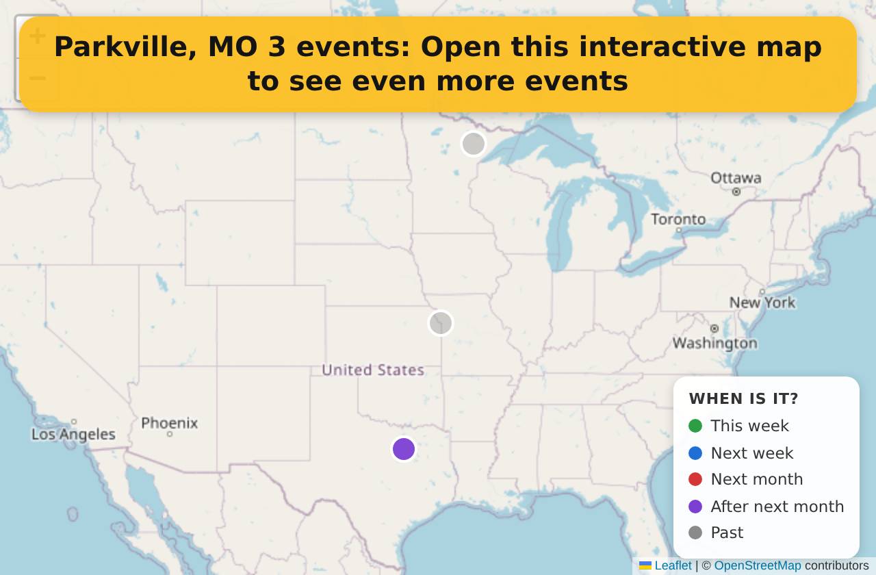 Map of events in Parkville, MO on the interactive EVENTULIST map