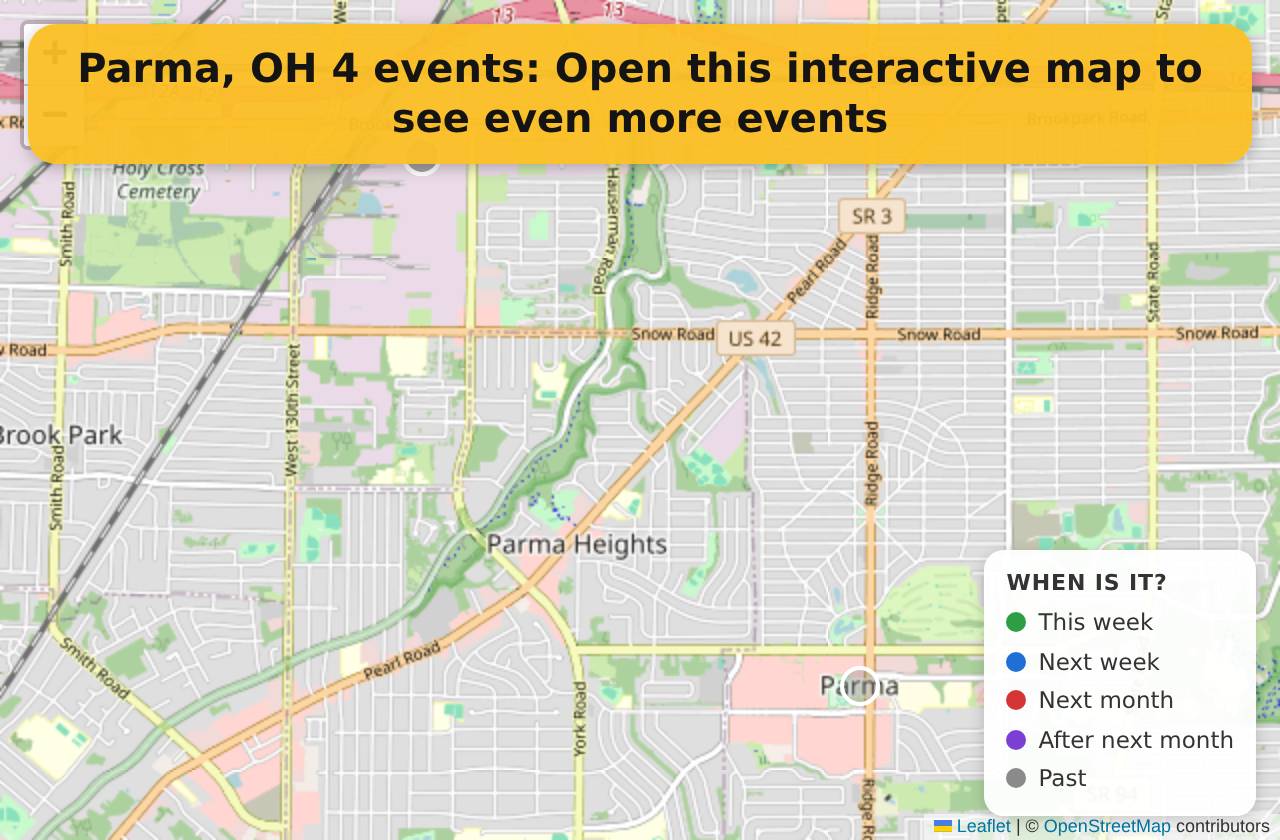 Map of events in Parma, OH on the interactive EVENTULIST map