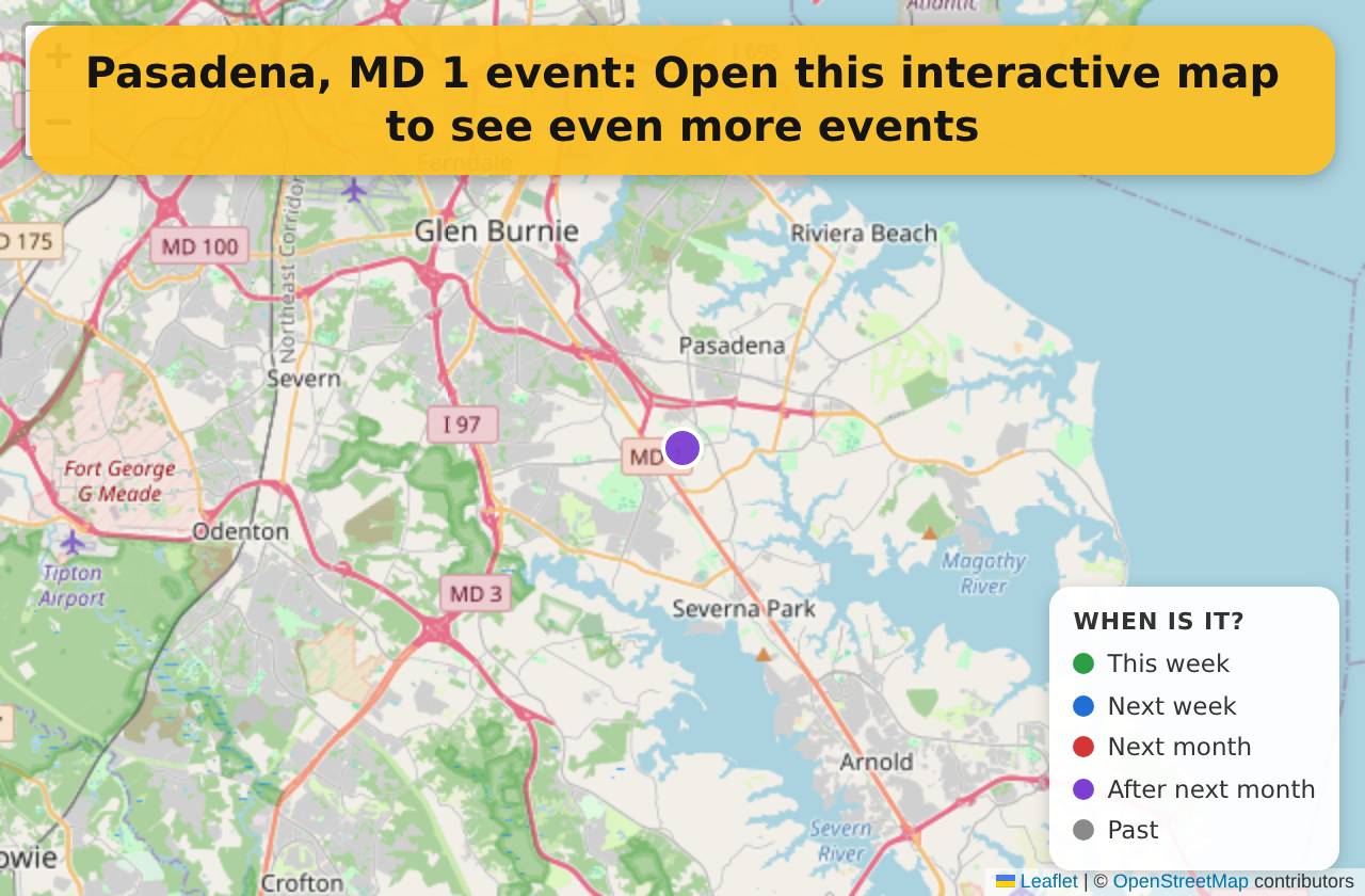 Map of events in Pasadena, MD on the interactive EVENTULIST map