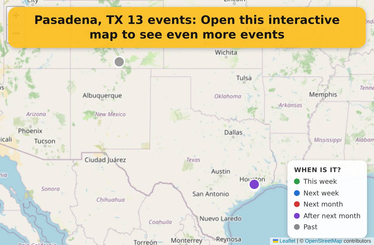 Map of events in Pasadena, TX on the interactive EVENTULIST map