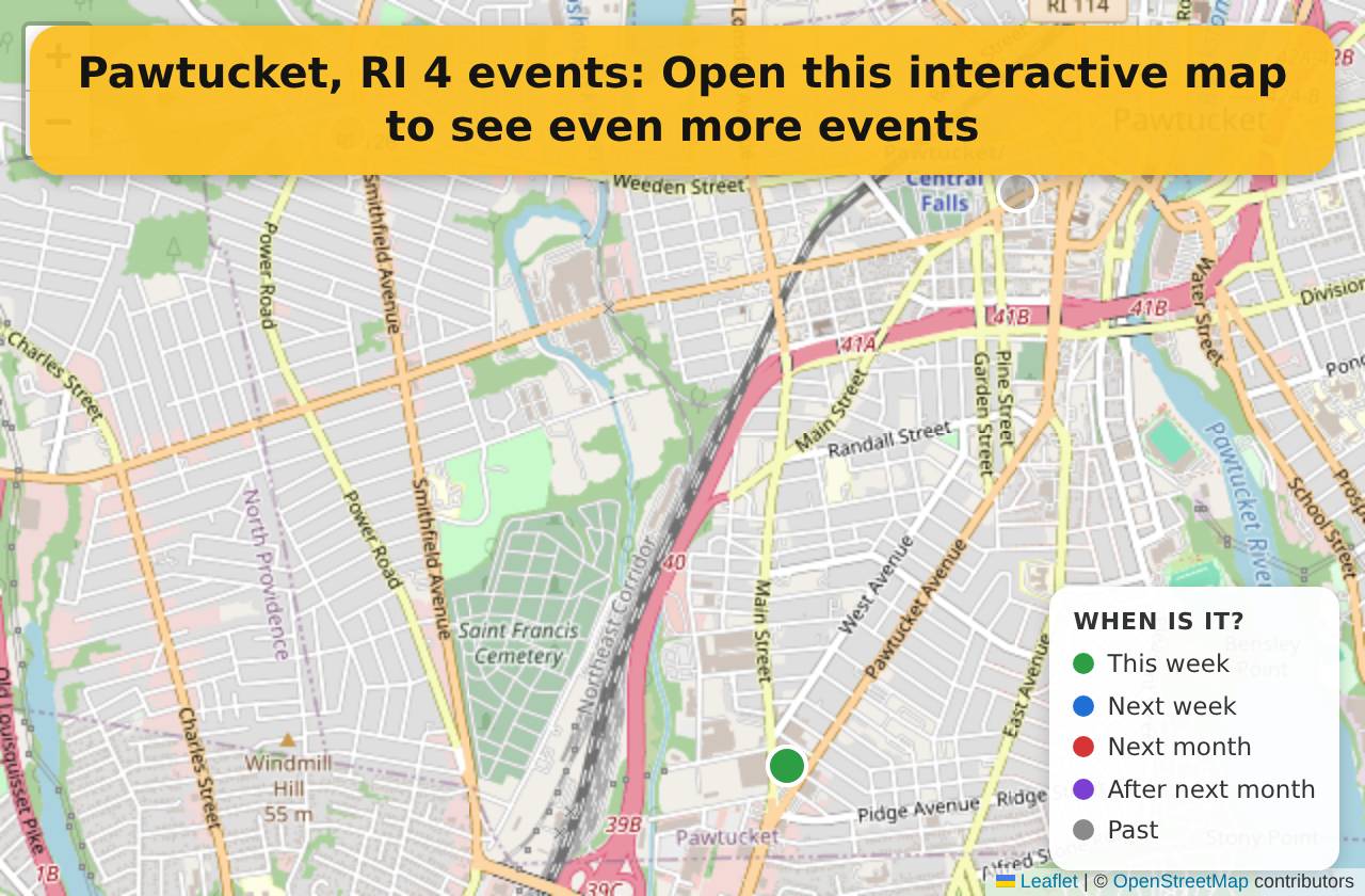 Map of events in Pawtucket, RI on the interactive EVENTULIST map