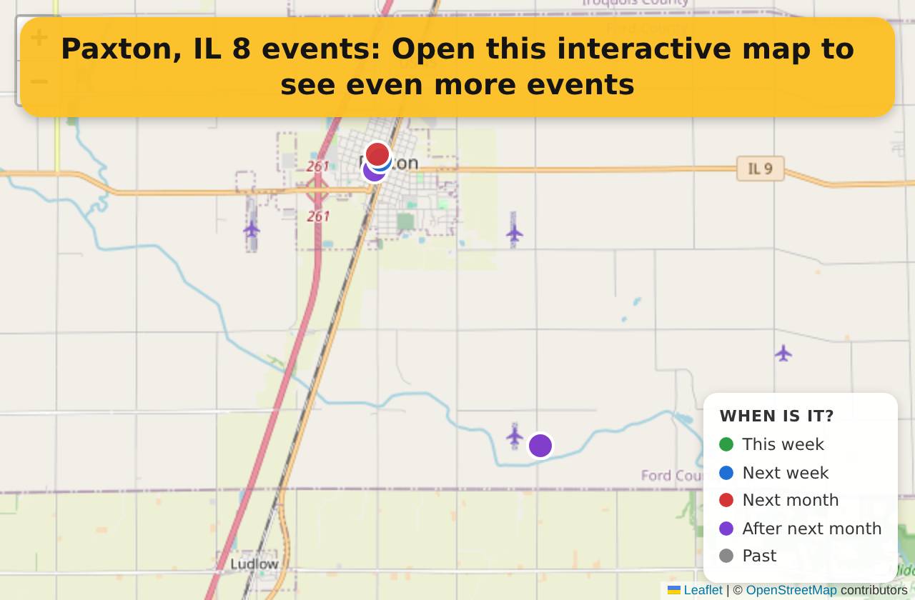 Map of events in Paxton, IL on the interactive EVENTULIST map