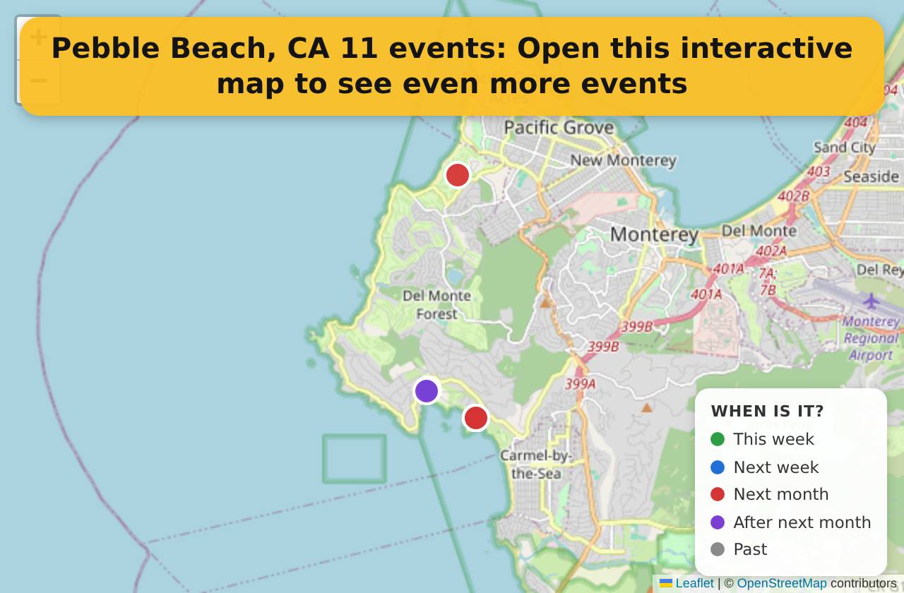 Map of events in Pebble Beach, CA on the interactive EVENTULIST map