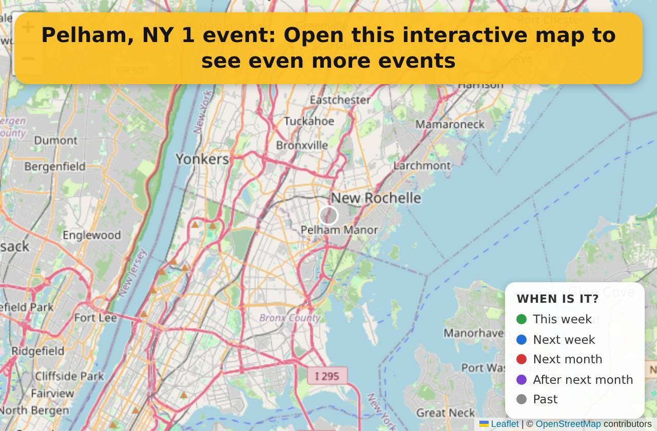 Map of events in Pelham, NY on the interactive EVENTULIST map