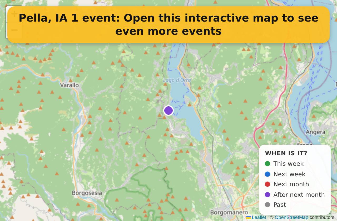 Map of events in Pella, IA on the interactive EVENTULIST map