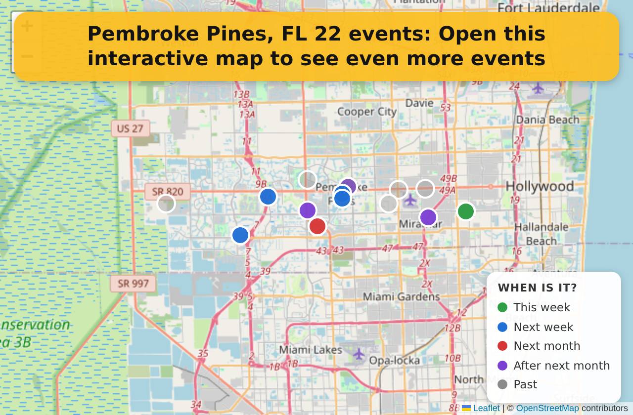 Map of events in Pembroke Pines, FL on the interactive EVENTULIST map
