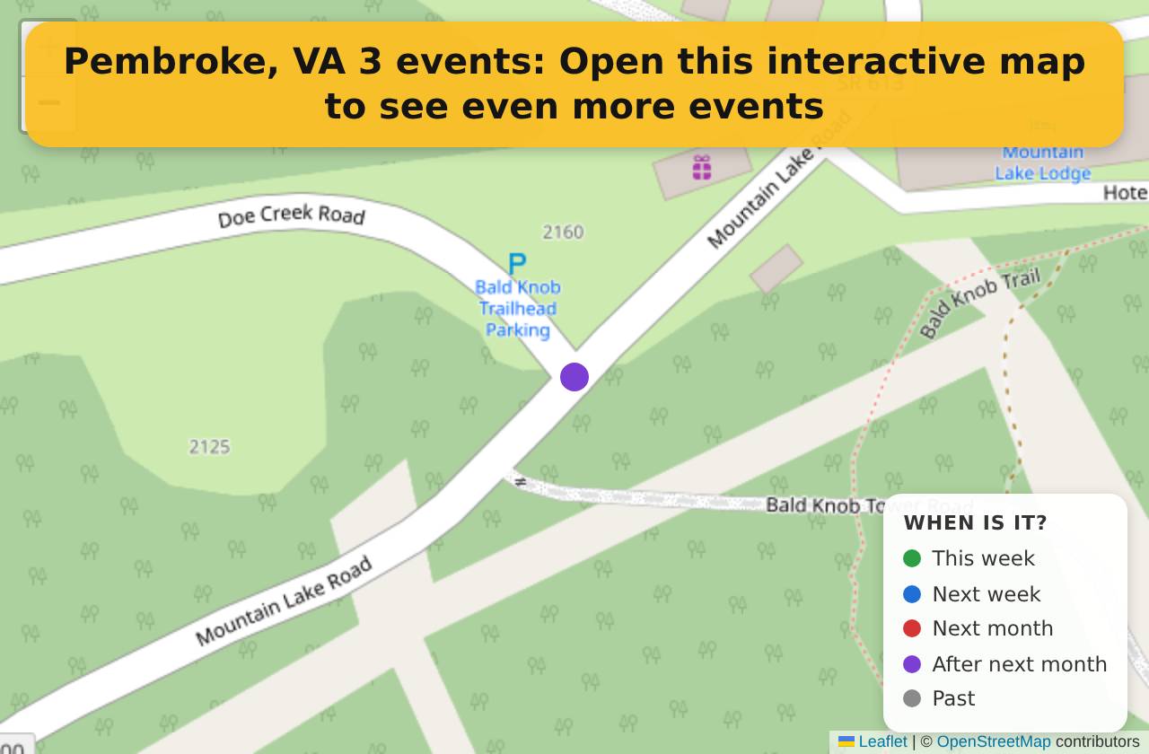 Map of events in Pembroke, VA on the interactive EVENTULIST map