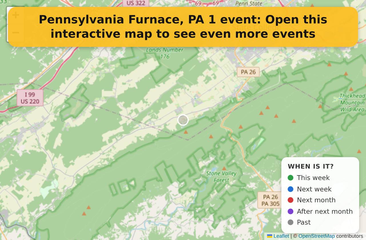 Map of events in Pennsylvania Furnace, PA on the interactive EVENTULIST map