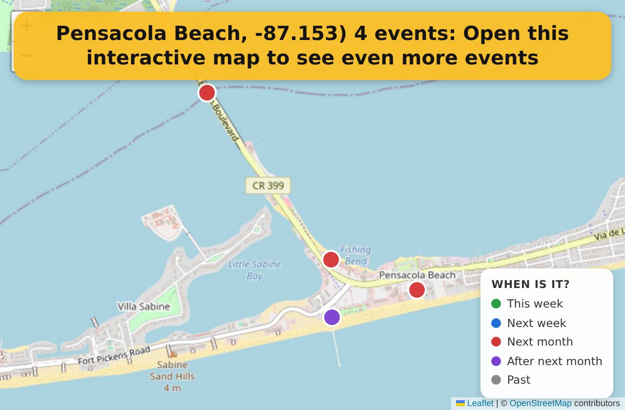 Map of events in Pensacola Beach, -87.153) on the interactive EVENTULIST map