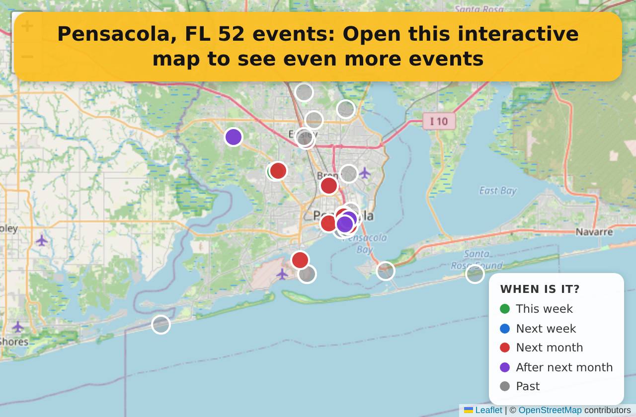 Map of events in Pensacola, FL on the interactive EVENTULIST map