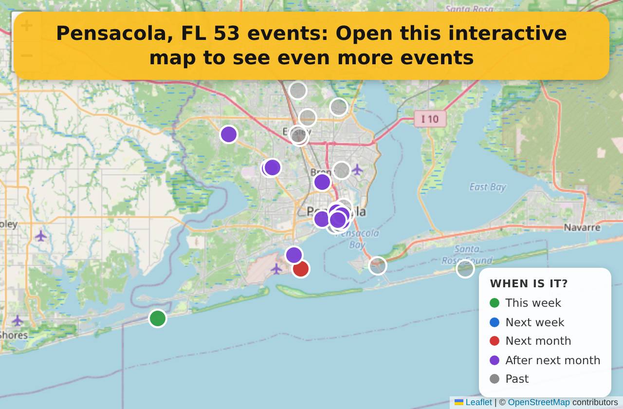 Map of events in Pensacola, FL on the interactive EVENTULIST map