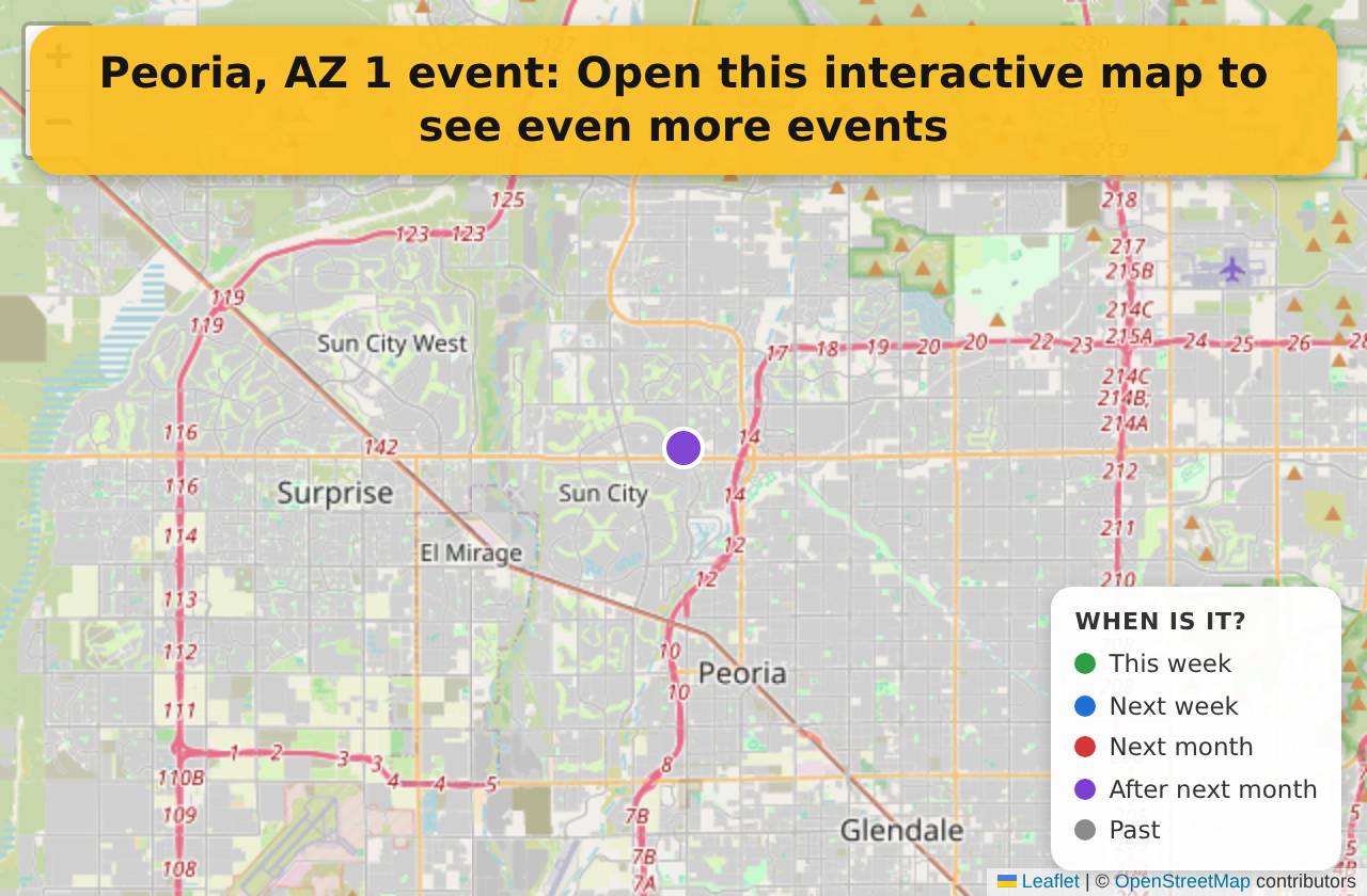 Map of events in Peoria, AZ on the interactive EVENTULIST map