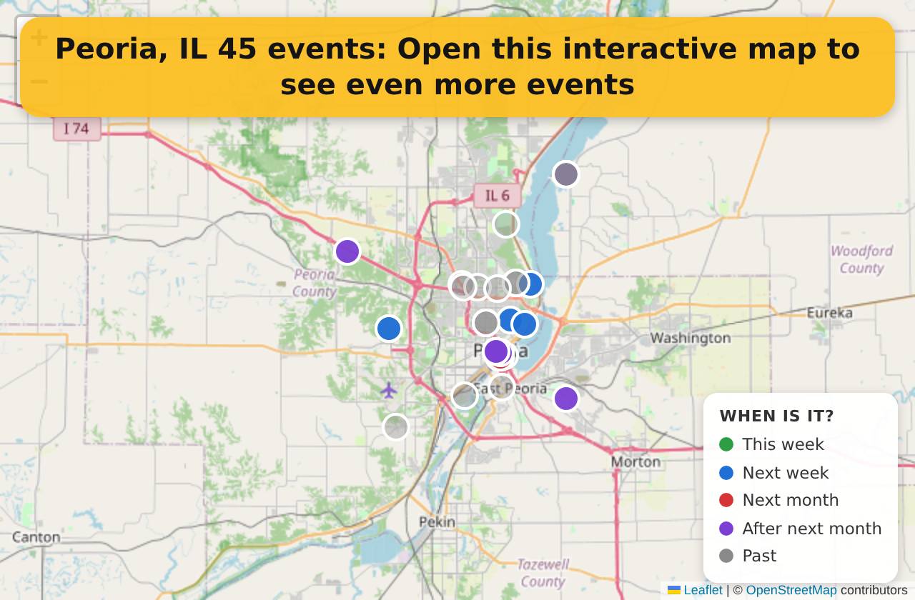Map of events in Peoria, IL on the interactive EVENTULIST map