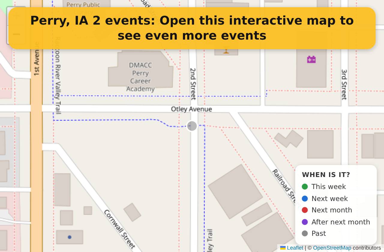 Map of events in Perry, IA on the interactive EVENTULIST map