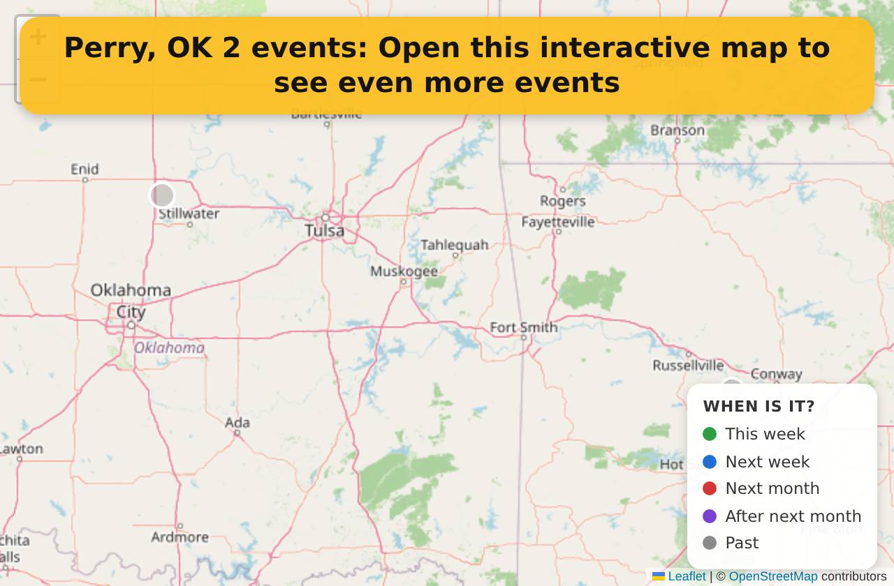 Map of events in Perry, OK on the interactive EVENTULIST map