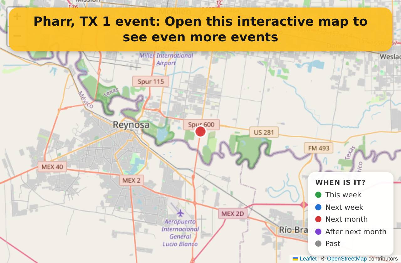 Map of events in Pharr, TX on the interactive EVENTULIST map