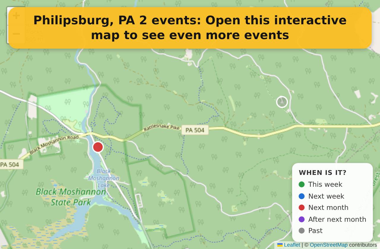 Map of events in Philipsburg, PA on the interactive EVENTULIST map