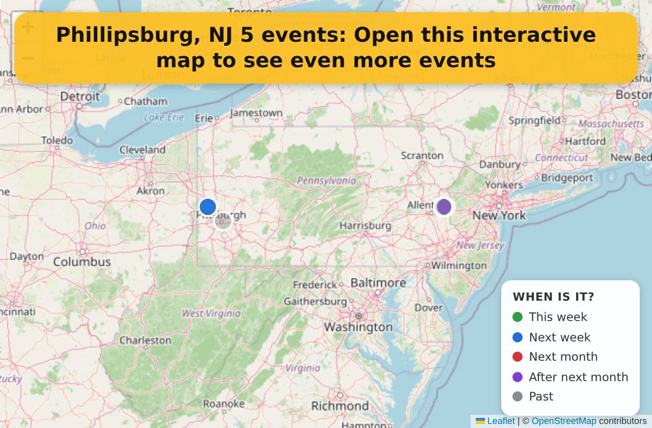 Map of events in Phillipsburg, NJ on the interactive EVENTULIST map
