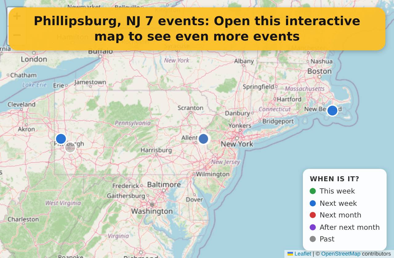 Map of events in Phillipsburg, NJ on the interactive EVENTULIST map