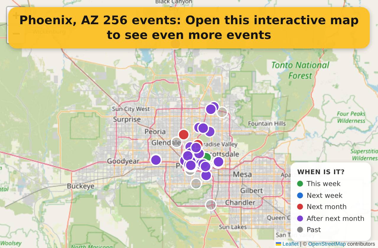 Map of events in Phoenix, AZ on the interactive EVENTULIST map