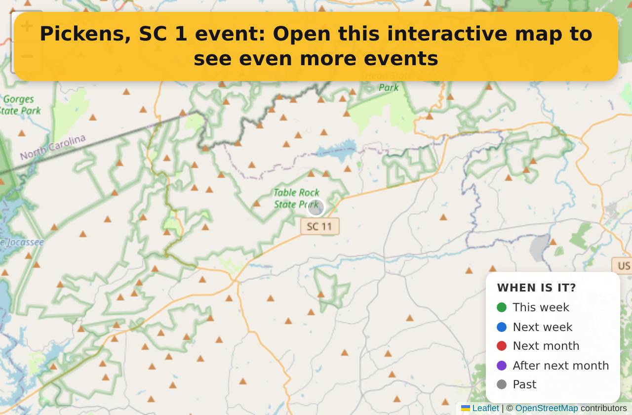 Map of events in Pickens, SC on the interactive EVENTULIST map