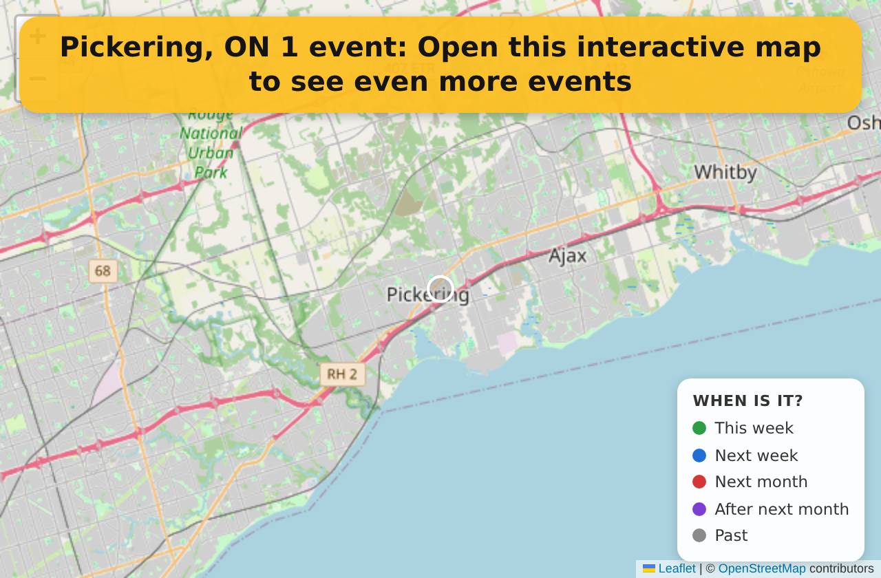 Map of events in Pickering, ON on the interactive EVENTULIST map