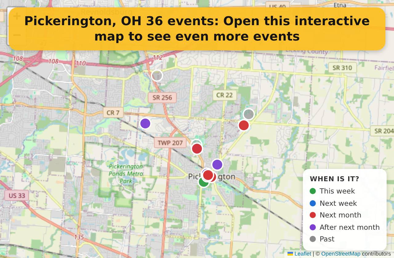 Map of events in Pickerington, OH on the interactive EVENTULIST map