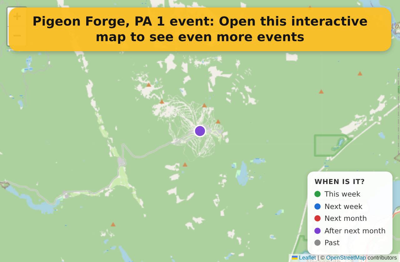 Map of events in Pigeon Forge, PA on the interactive EVENTULIST map