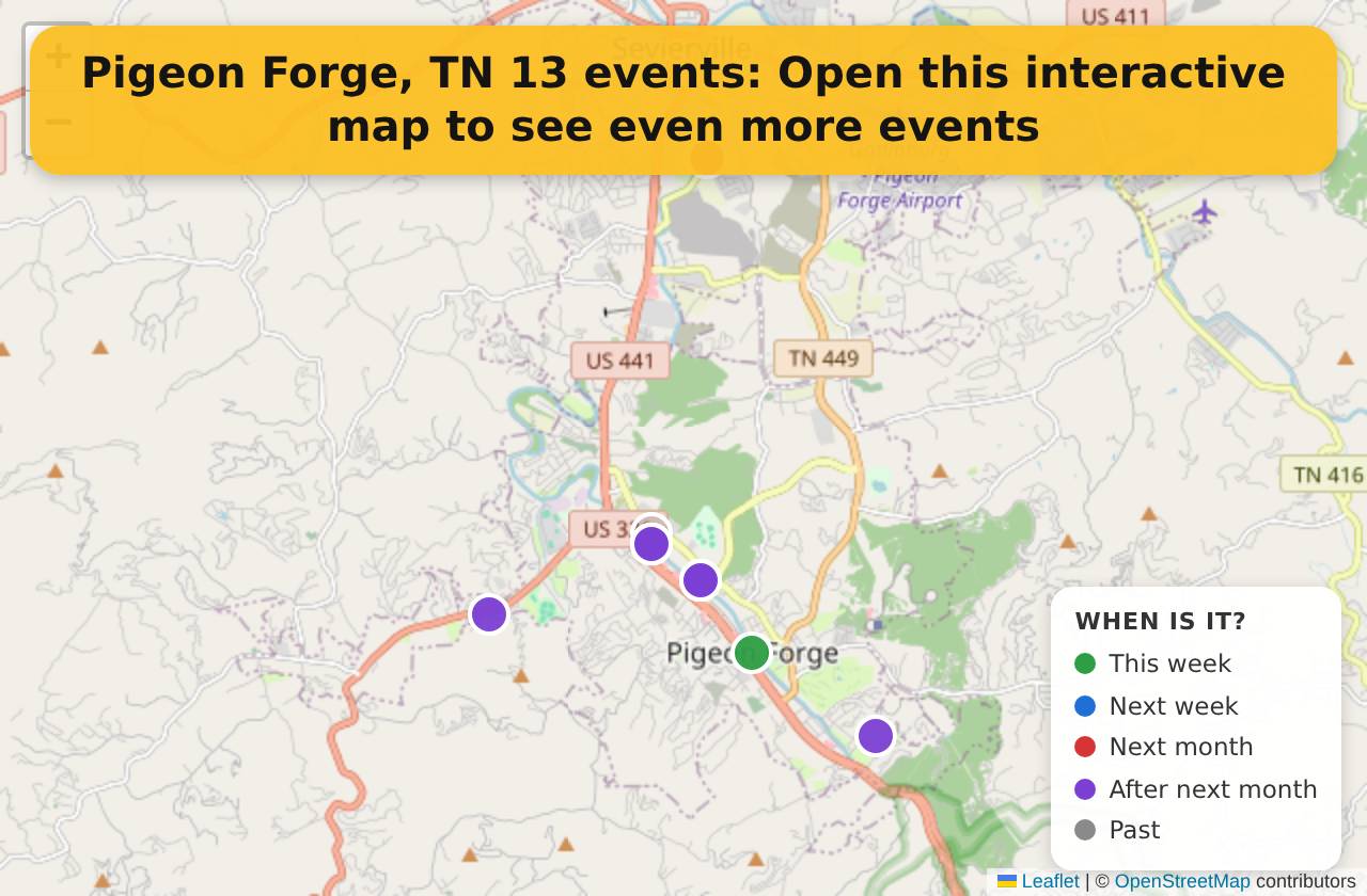 Map of events in Pigeon Forge, TN on the interactive EVENTULIST map