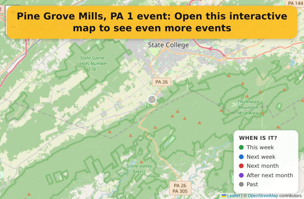 Map of events in Pine Grove Mills, PA on the interactive EVENTULIST map
