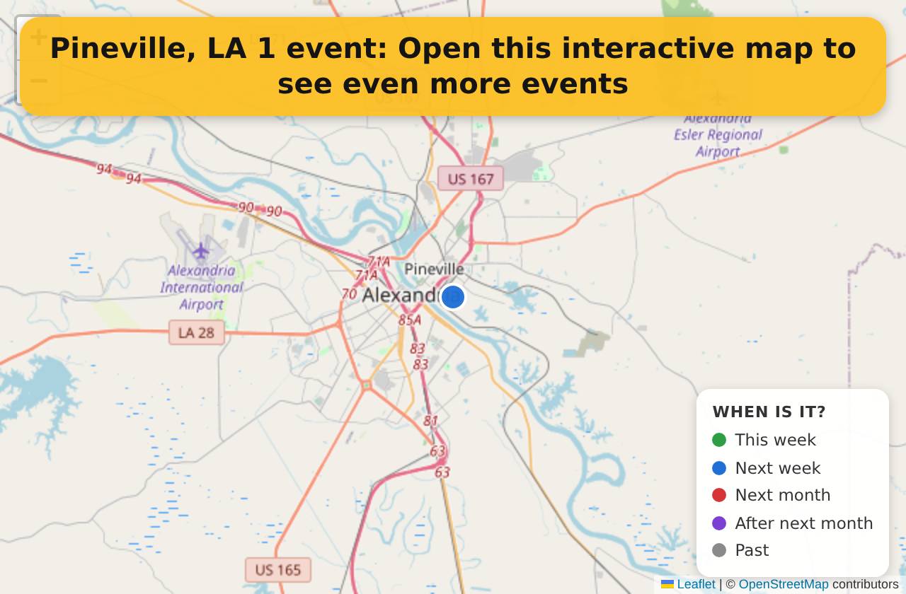 Map of events in Pineville, LA on the interactive EVENTULIST map