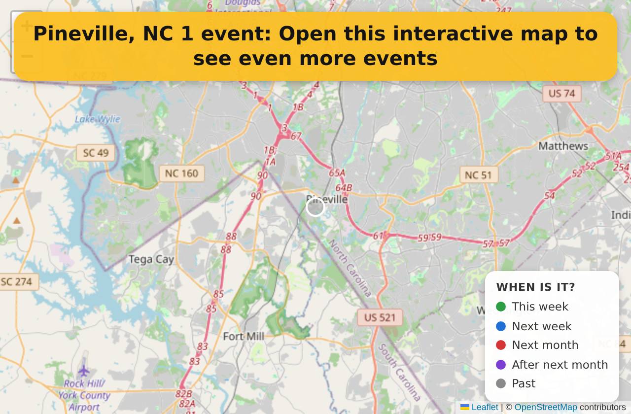 Map of events in Pineville, NC on the interactive EVENTULIST map