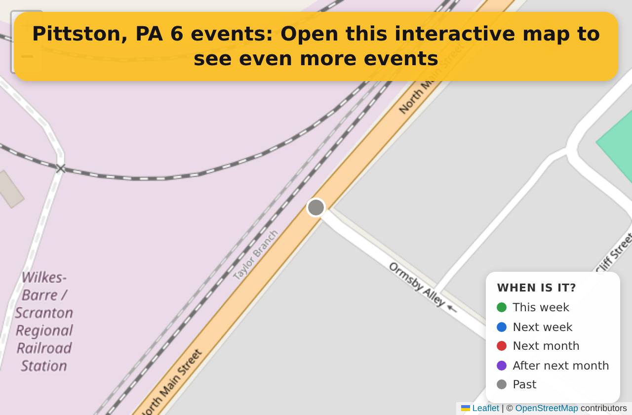 Map of events in Pittston, PA on the interactive EVENTULIST map