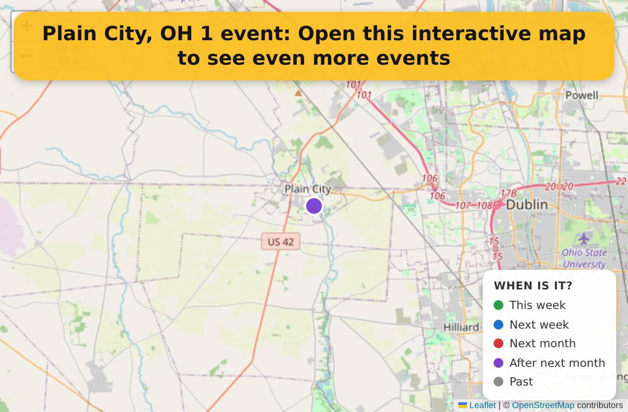 Map of events in Plain City, OH on the interactive EVENTULIST map