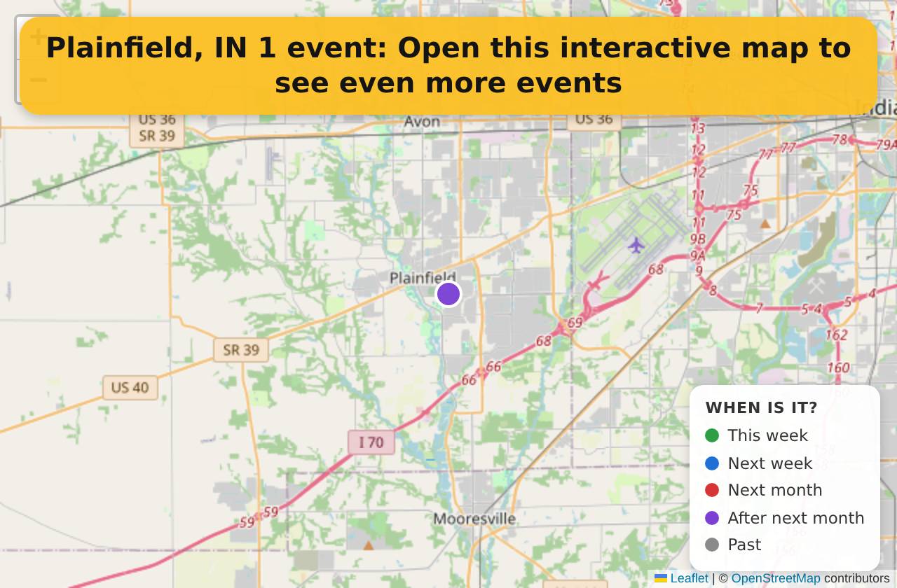 Map of events in Plainfield, IN on the interactive EVENTULIST map
