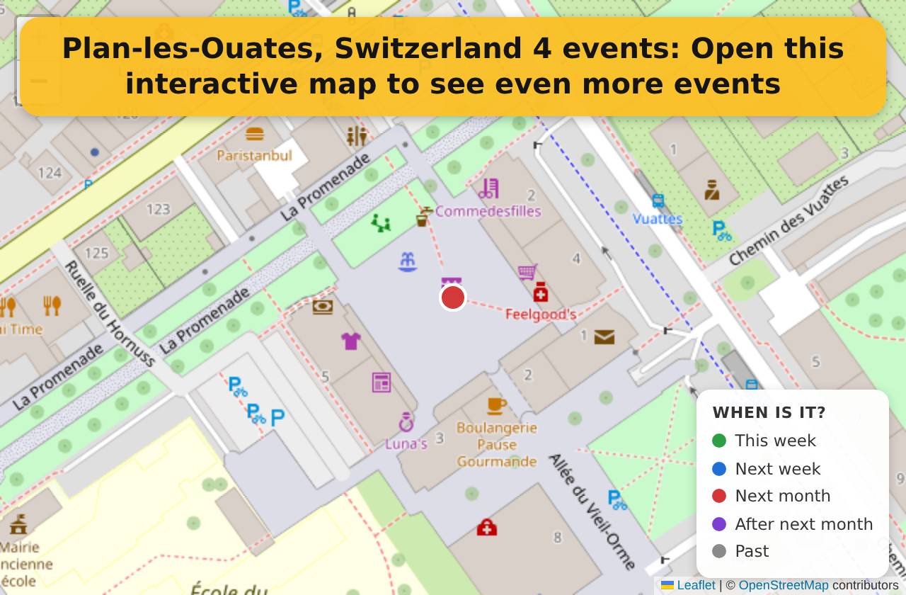 Map of events in Plan-les-Ouates, Switzerland on the interactive EVENTULIST map