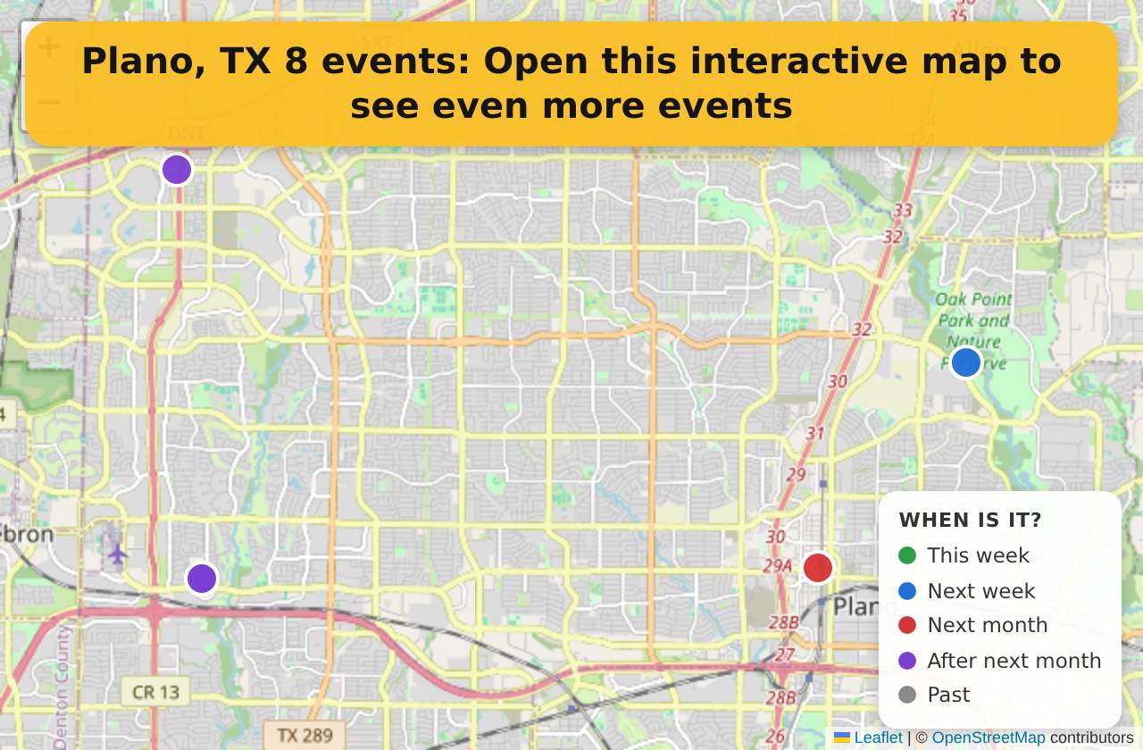 Map of events in Plano, TX on the interactive EVENTULIST map