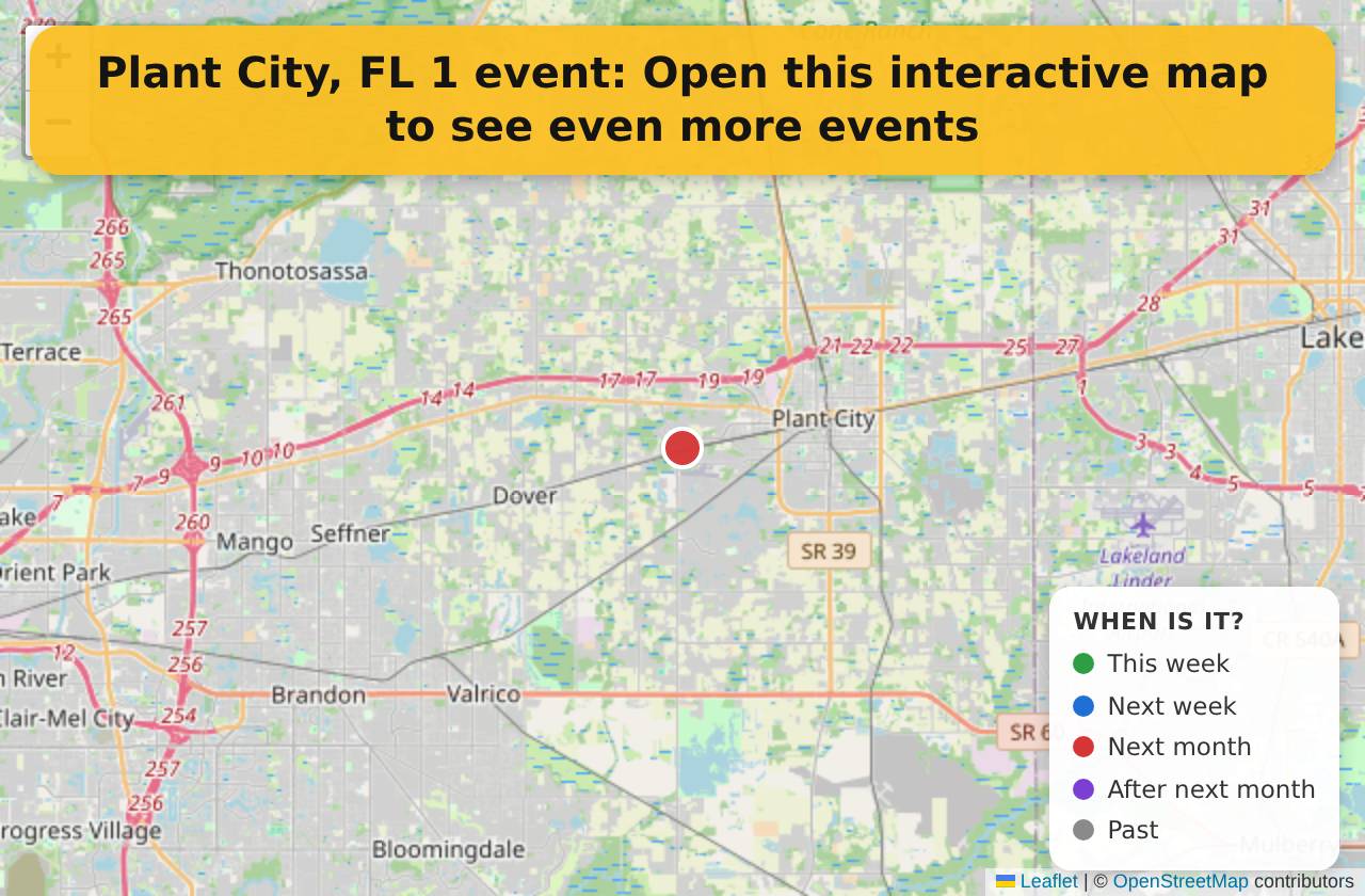 Map of events in Plant City, FL on the interactive EVENTULIST map