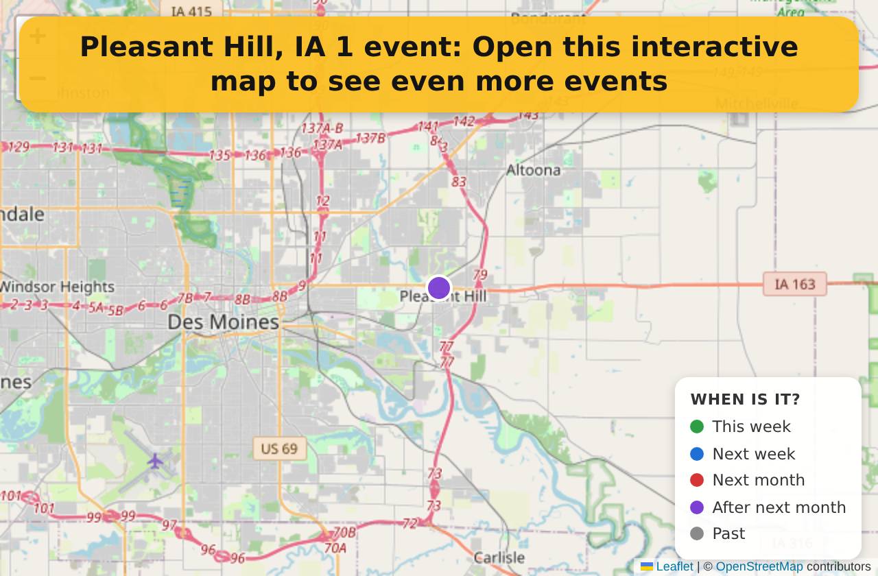 Map of events in Pleasant Hill, IA on the interactive EVENTULIST map