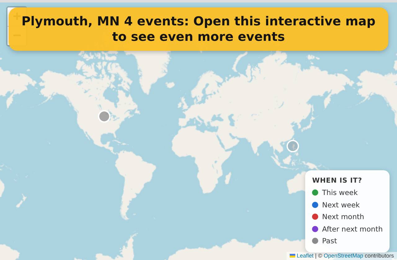 Map of events in Plymouth, MN on the interactive EVENTULIST map
