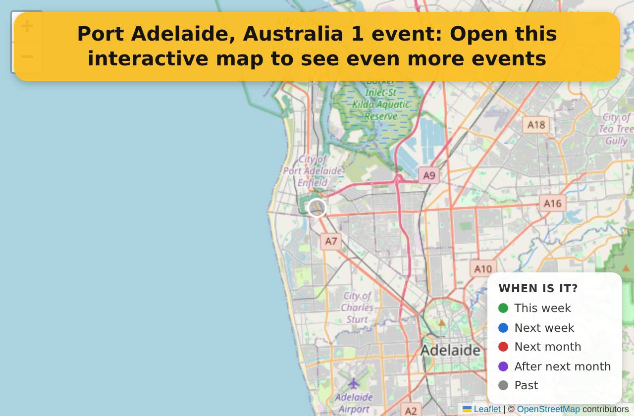 Map of events in Port Adelaide, Australia on the interactive EVENTULIST map