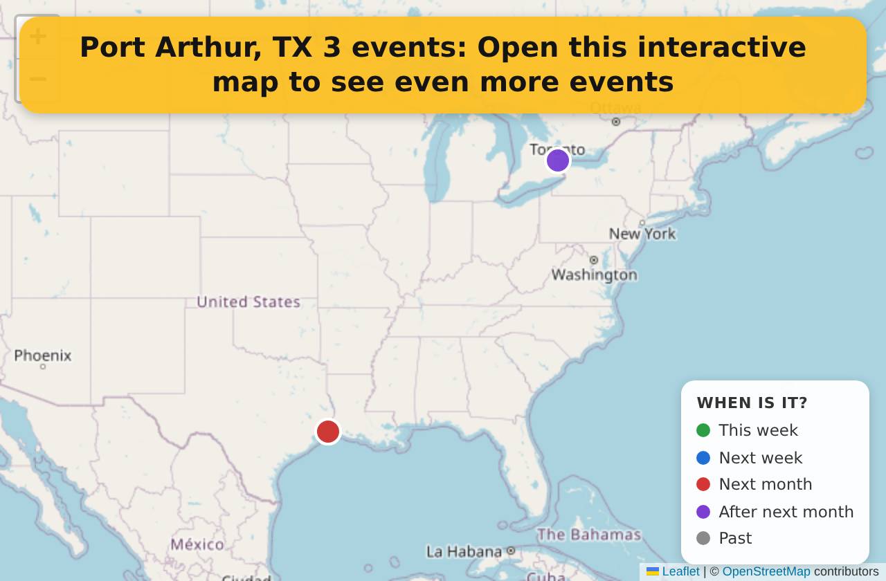 Map of events in Port Arthur, TX on the interactive EVENTULIST map