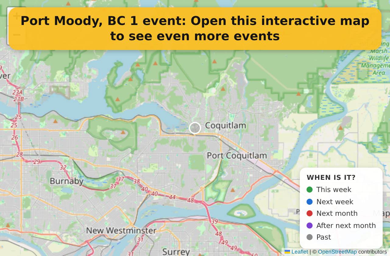 Map of events in Port Moody, BC on the interactive EVENTULIST map