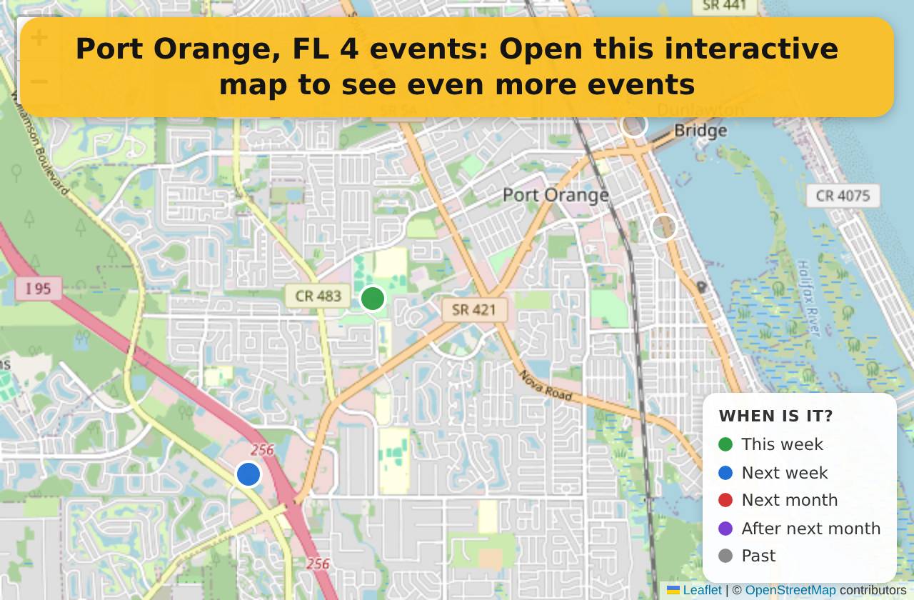 Map of events in Port Orange, FL on the interactive EVENTULIST map