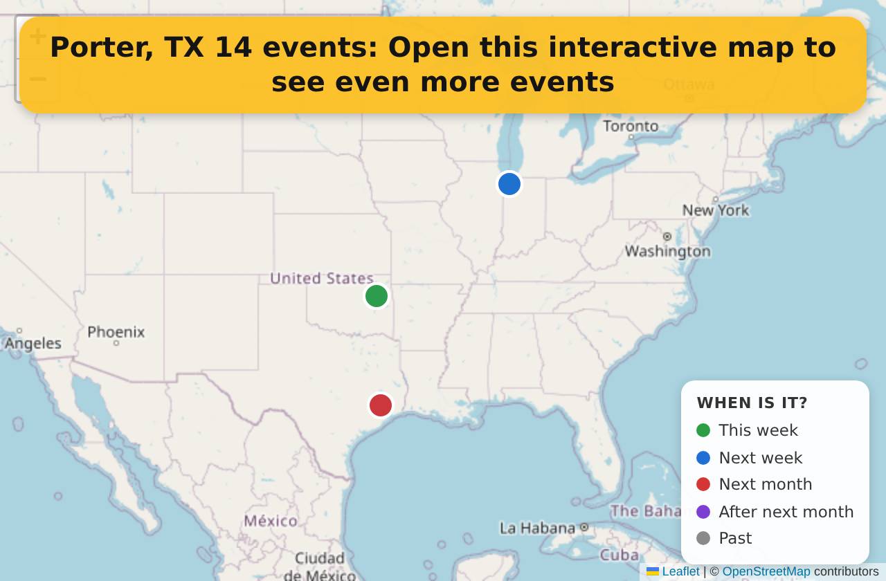 Map of events in Porter, TX on the interactive EVENTULIST map