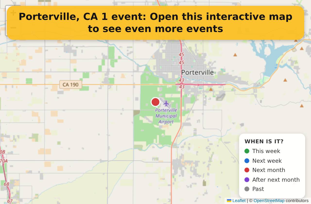 Map of events in Porterville, CA on the interactive EVENTULIST map