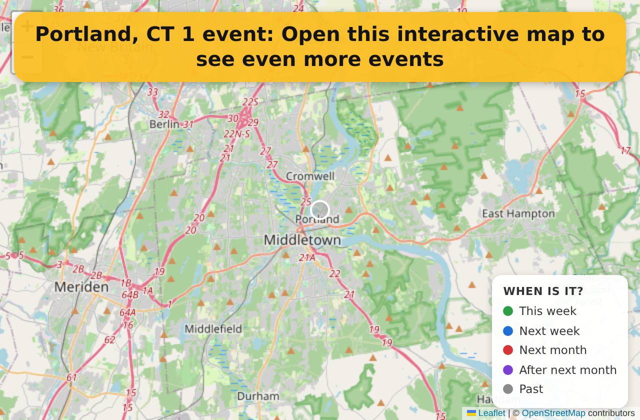 Map of events in Portland, CT on the interactive EVENTULIST map