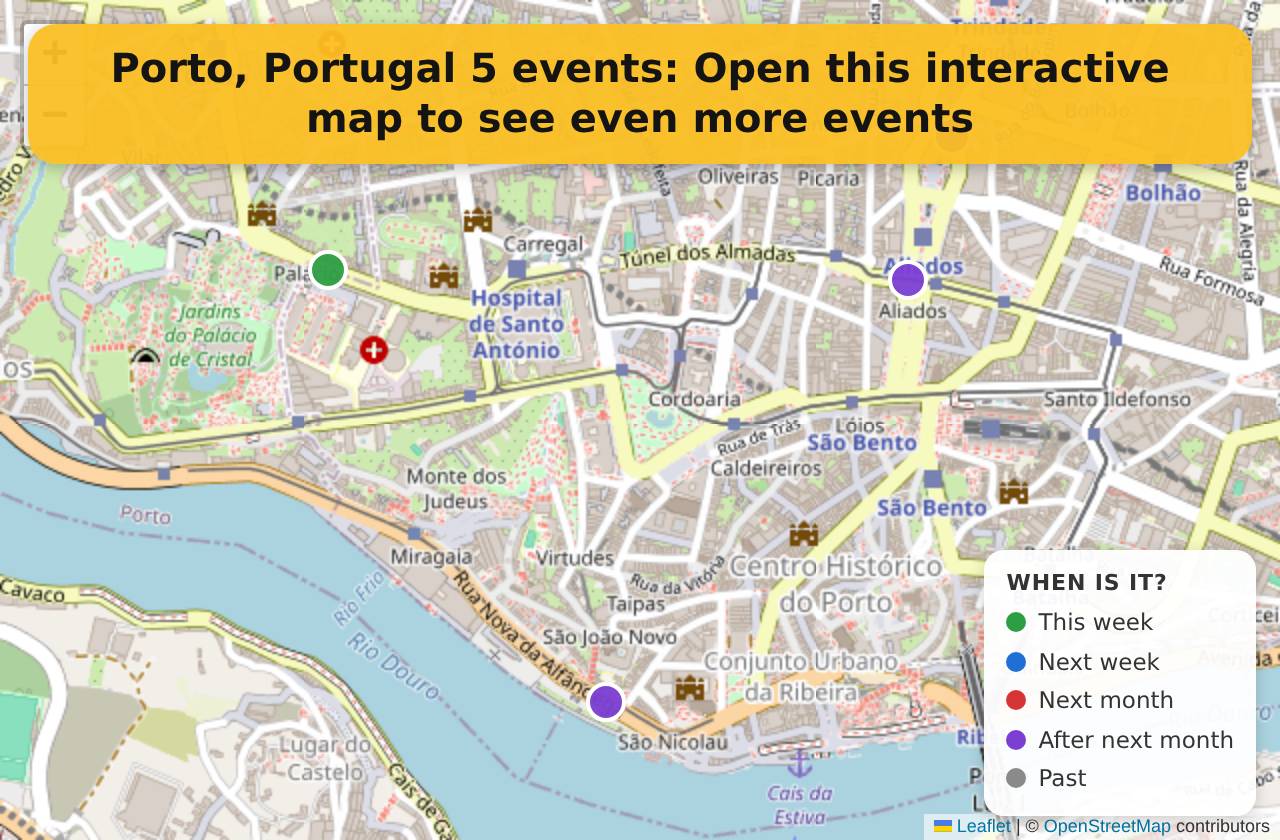 Map of events in Porto, Portugal on the interactive EVENTULIST map