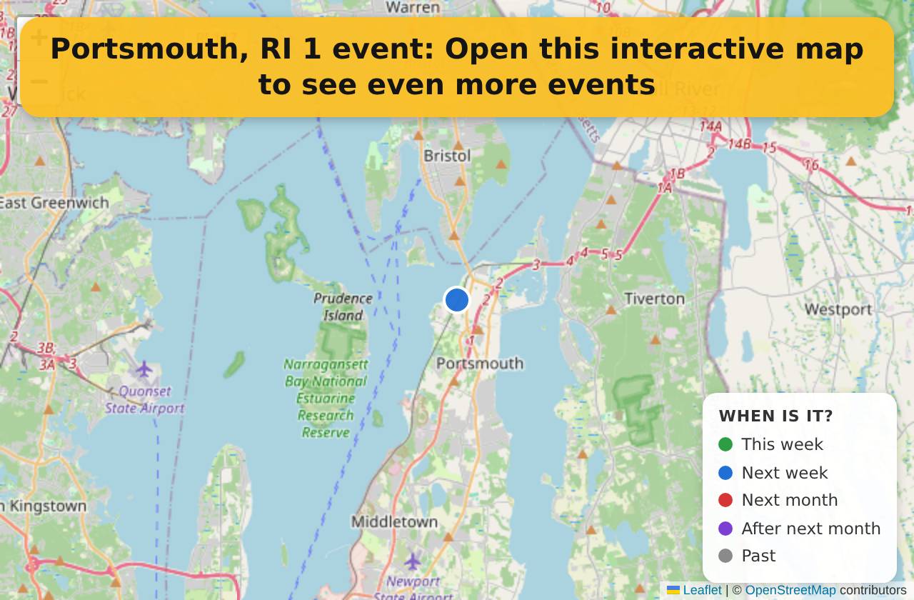 Map of events in Portsmouth, RI on the interactive EVENTULIST map